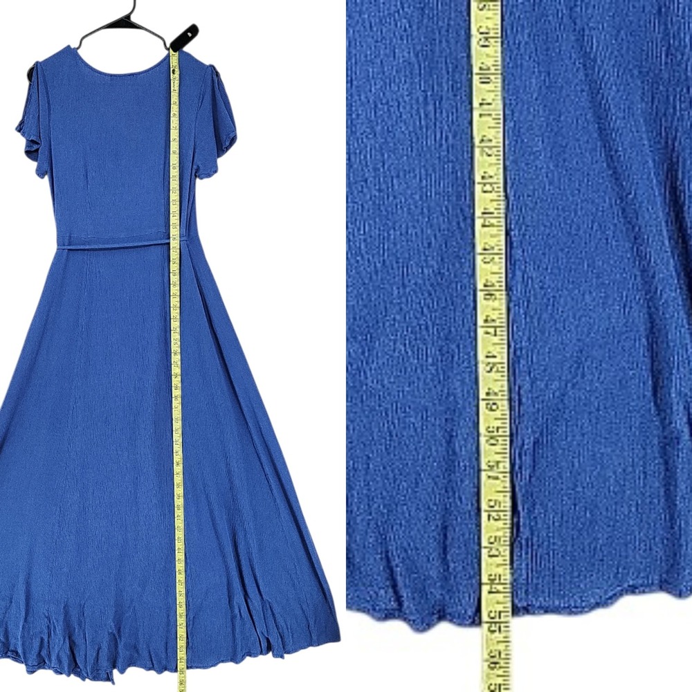 Lulus Maxi Wrap Dress M Blue Flutter Sleeve V-Neck Boho Wedding Guest Beachy - Picture 6 of 10